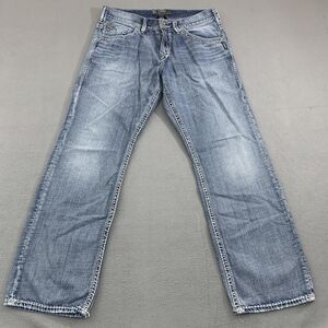 Silver Jeans Gordie Jeans Mens 34x31 Relaxed Fit Thick Stitch Distressed Denim